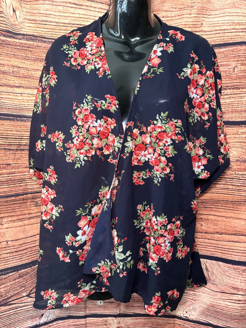 Dizzy Gal Navy Rose Print Sheer Kimono